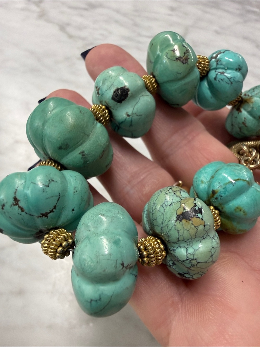 Natalie Baroni Couture Vintage Turquoise and Brass Bracelet